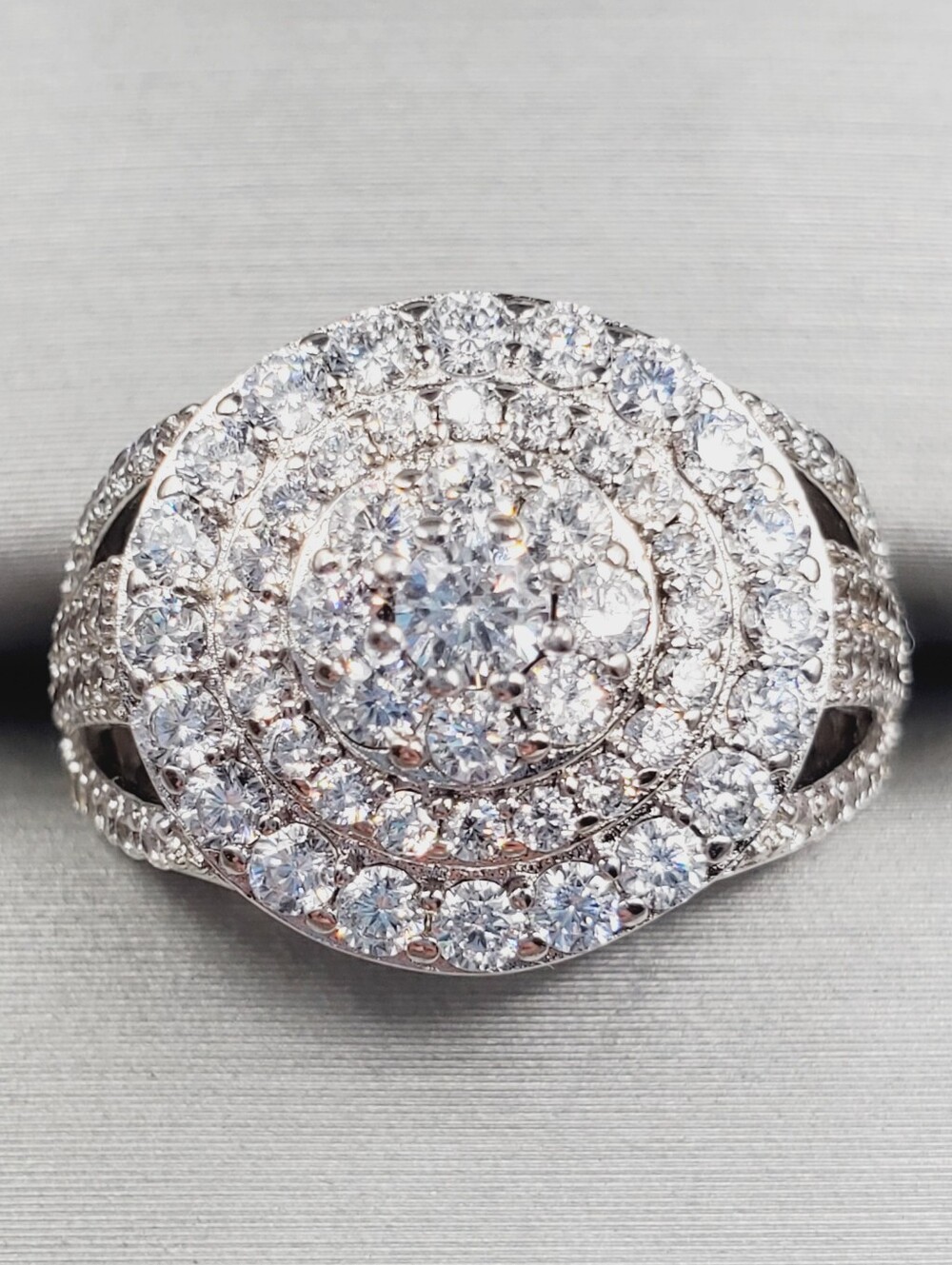 Multi Circle Pave Diamond Simulants Engagement Statement Ring - 925 Silver